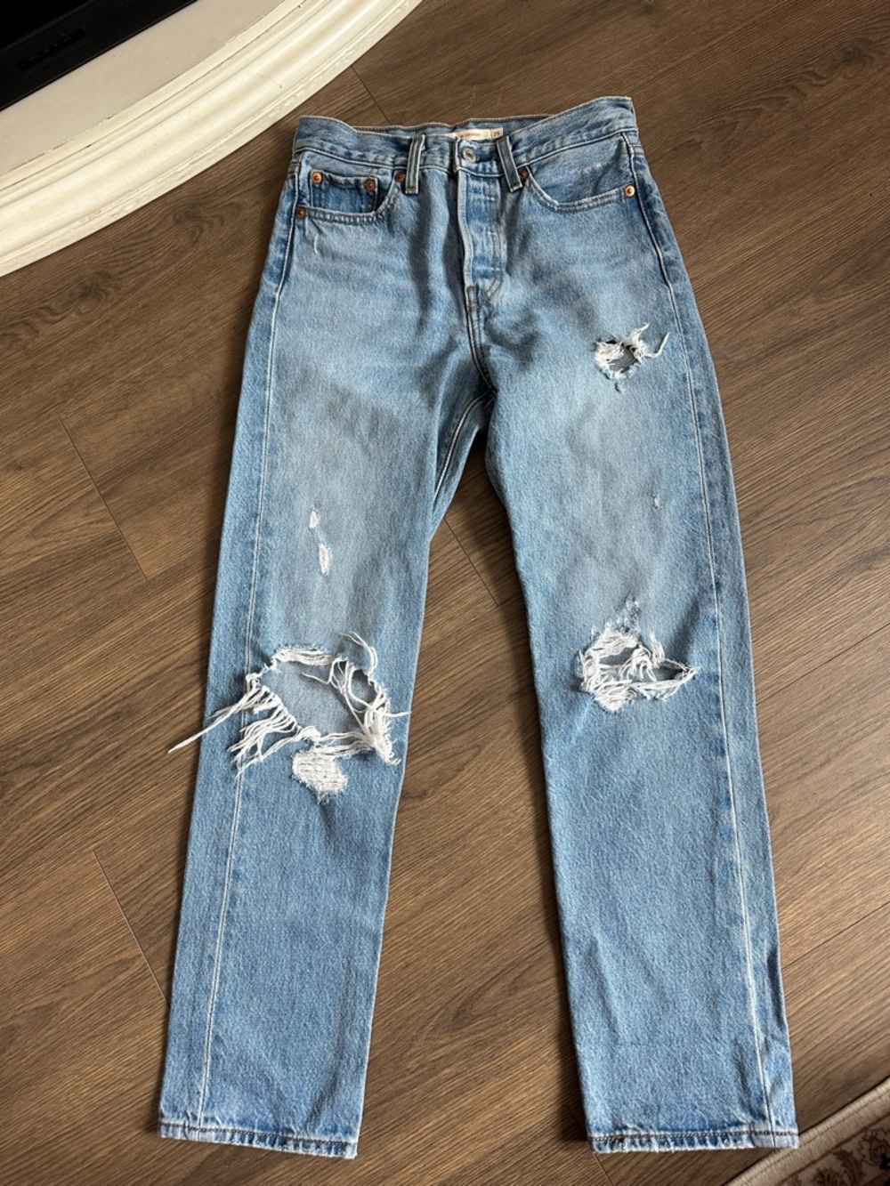 Levi's Light Blue Distressed Ankle Crop Jeans